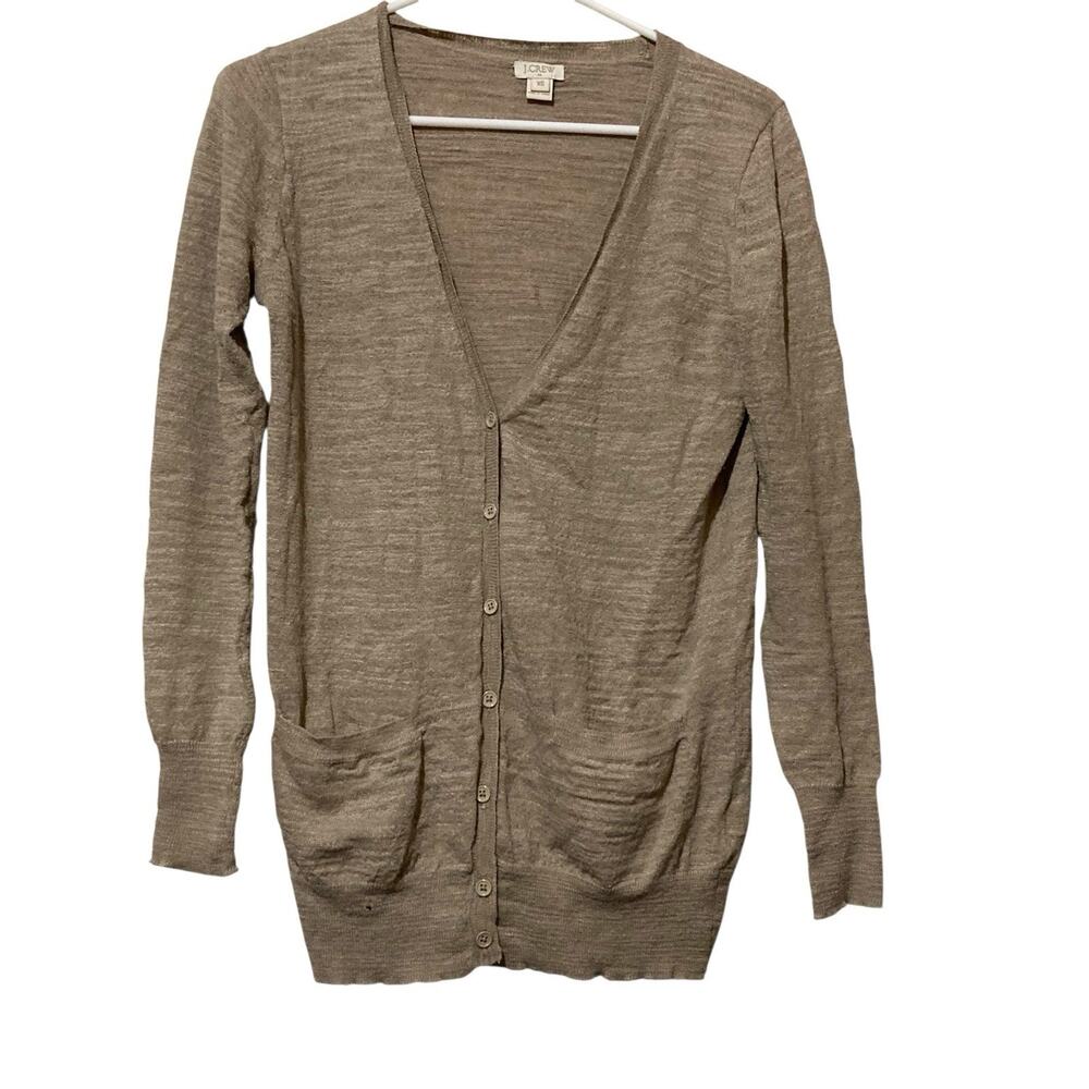 Women's J. Crew Linen Blend Cardigan-XS-Gently Used-Brown-Oatmeal Colored Office